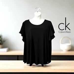 Calvin Klein, Elegant Black Flutter-Sleeve Blouse, Plus Size 3X